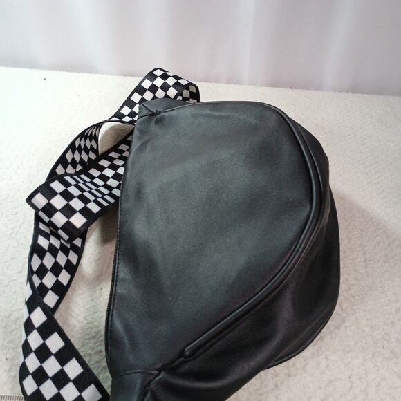 Market & Layne Crossbody Pouch Bag Black w/ Checkered Strap Casual Purse - Picture 3 of 15